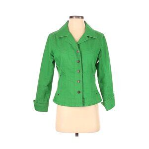 Live A Little Green Button-Front Jacket Womens Size S Cotton/Polyester/Spandex